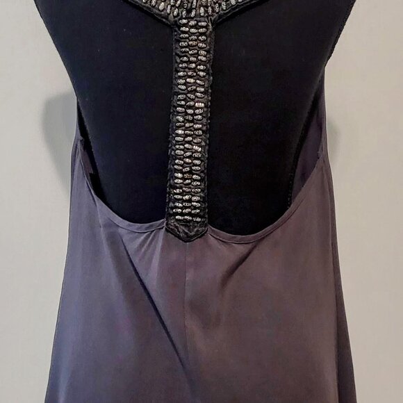 Grey Drape Neck hand beaded racer back mini dress/ swimsuit cover - Picture 3 of 7